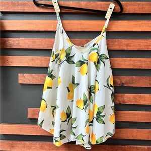 Italian Imported Angel Moda Lemon Print Sleeveless Flared Camisole Top Size  M